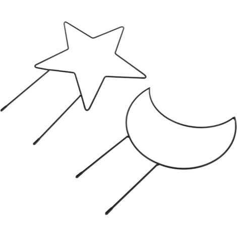 Lot de 2 supports à plantes en treillis de jardin en fer, motif lune et étoile (1/5)