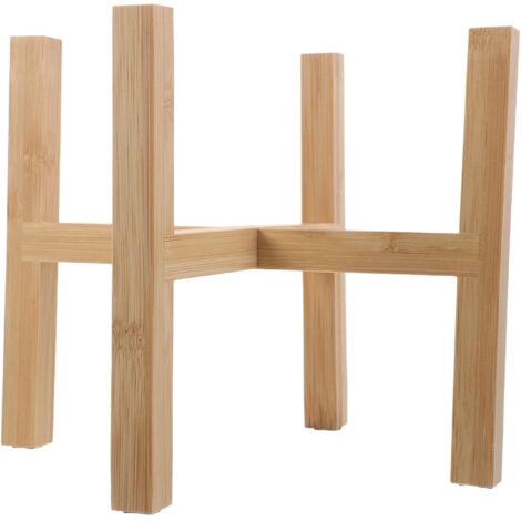 Support en bois pour pot de fleurs avec soucoupe, à quatre pieds, style rustique. (1/5)