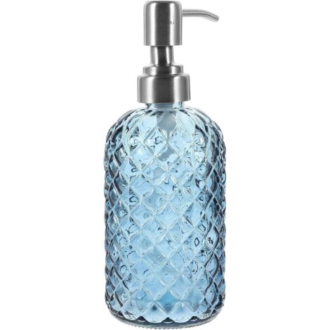 Flacon distributeur de savon en verre bleu d'une capacité de 350 ml (1/5)
