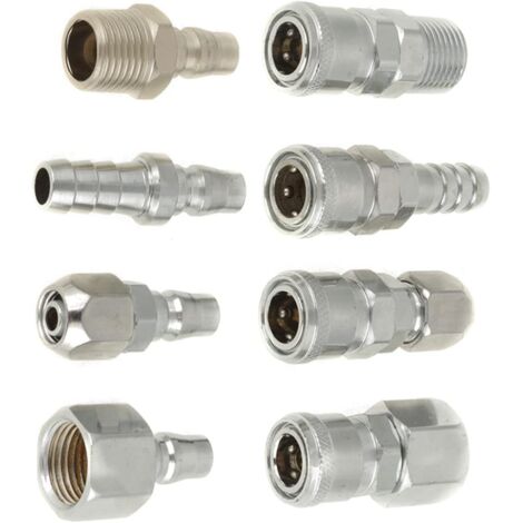 Raccord rapide pour tuyau d'air comprimé, lot de 8 pièces, 1/2" (1/5)