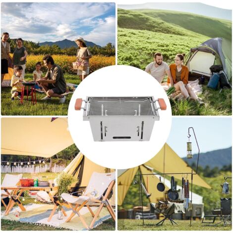 Grille De Camping Pliable En Inox – Hauteur Réglable, Drainage Des Graisses, Pour Plusieurs Poêles, 12x15x38 Cm