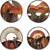 Lot de 4 décorations murales bohémiennes en bois - Décoration murale