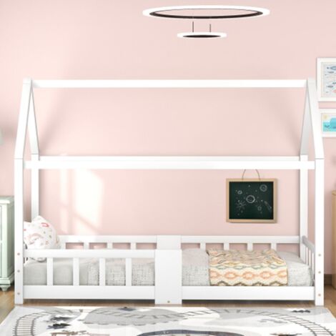 Lit cabane pour enfant 90 x 200 cm,lit en bois pour chambre d'enfant,planche incluse sommier à lattes blanc (sans matelas) (1/5)
