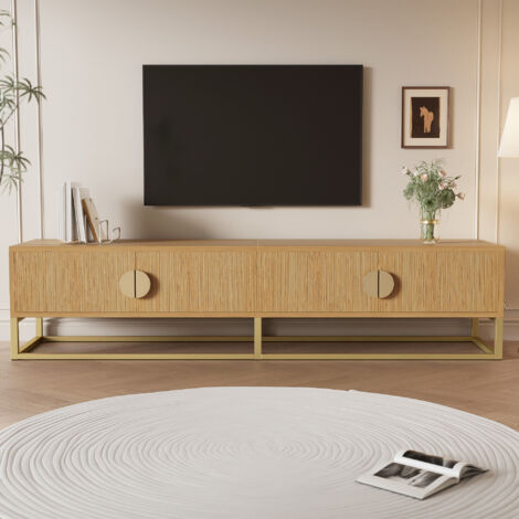 Neche – Meuble TV moderne en MDF avec grain de bois – 4 portes avec poignées semi-circulaires – Dimensions 180 x 40 x 40 cm – Charnières à fermeture douce