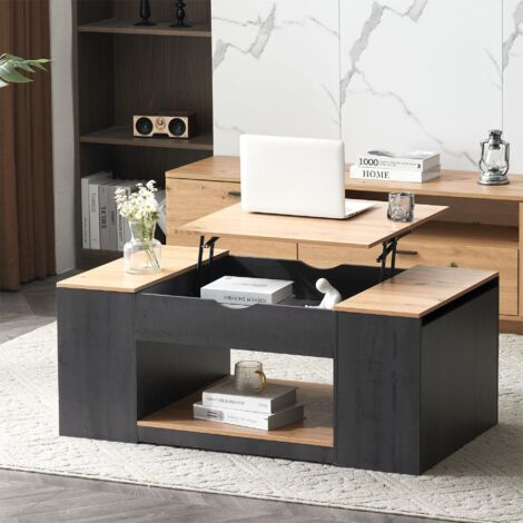 Keepbuying – Table basse relevable en MDF gris – Hauteur réglable avec mécanisme hydraulique – Compartiment de rangement secret – Dimensions 109,5 × 59,7 × 43 cm