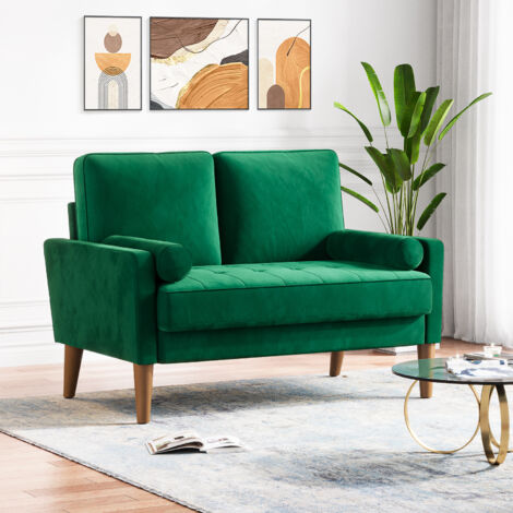 Yoleo – Canapé 2 places scandinave en velours – Mini canapé à bras roulés – Dimensions 121x77x87cm – Confort moyen – Pour petits espaces