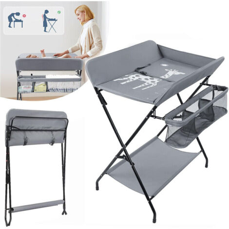 Neche – Table à langer pliante pour bébé – Dimensions 80x63x96 cm – Tissu Oxford imperméable – Panier de rangement inclus – Gris moderne (1/5)