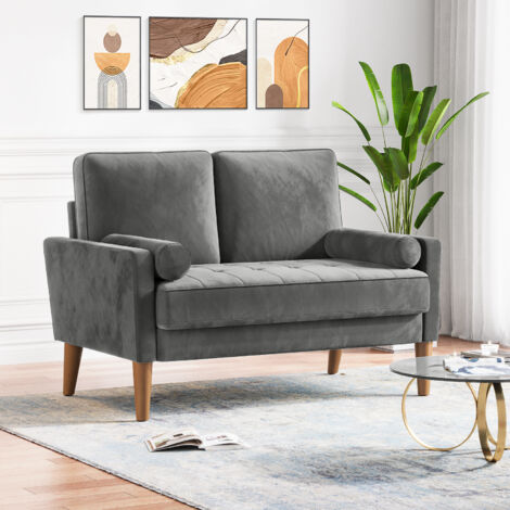 Yoleo – Canapé 2 places scandinave en velours – Mini canapé à bras roulés – Dimensions 121x77x87cm – Confort moyen – Pour petits espaces