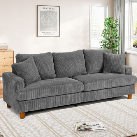 Keepbuying – Canapé droit en velours côtelé 3 places – Sièges extra profonds 53 cm – Longueur 220 cm – Support stable jusqu'à 350 kg – Installation sans outil