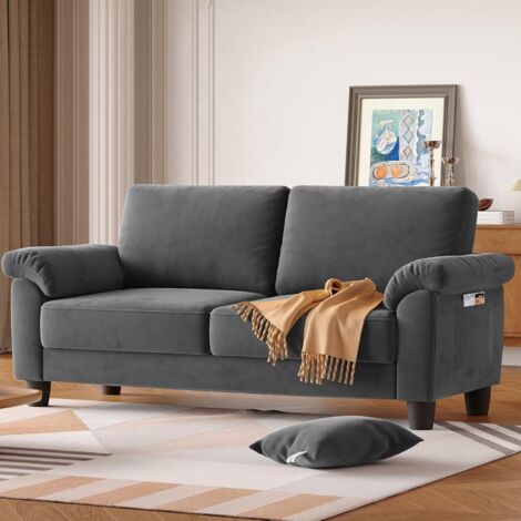 Canapé 2 place en Velours - Canapé moderne du milieu du siècle - avec sac de rangement - Grands accoudoirs - 178x75x87cm - Gris (1/5)