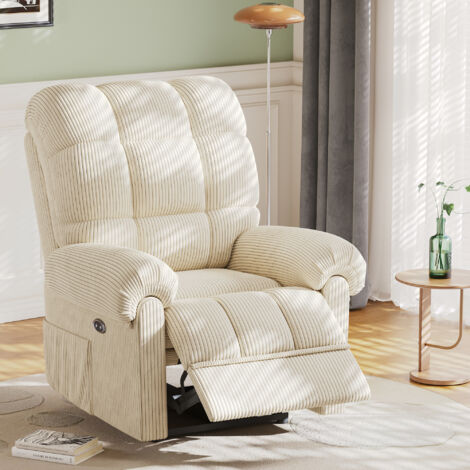 Yoleo – Fauteuil relax électrique en velours côtelé – Dossier et repose-pieds réglables – Anti-statique – Confort silencieux – Beige