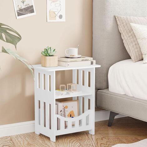 Keepbuying – Table de chevet blanche moderne – 3 niveaux de rangement – Dimensions 36x40x24cm – Économie d'espace pour petits espaces