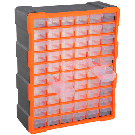 Keepbuying – Organisateur caisse à outils 60 tiroirs en polypropylène – Dimensions 37x15.5x47cm – Transparent et montable au mur