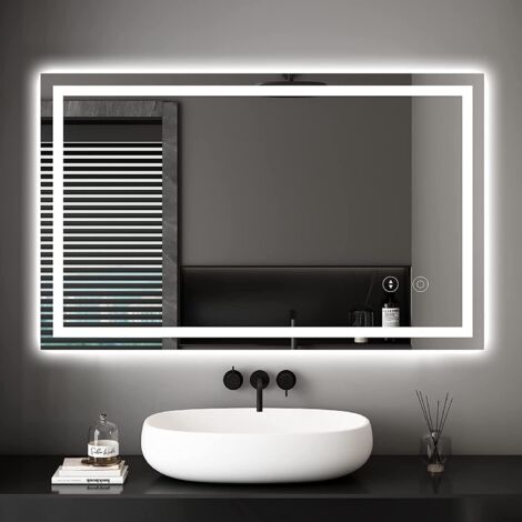 Keepbuying – Miroir lumineux de salle de bain 100 x 60 cm – 3 couleurs réglables – Fonction anti-buée – Verre renforcé – Installation verticale/horizontale (1/5)