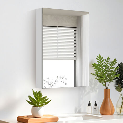 Keepbuying – Armoire murale de salle de bain avec miroir – 60H x 40L x 12l cm – 3 étagères – MDF blanc résistant aux rayures