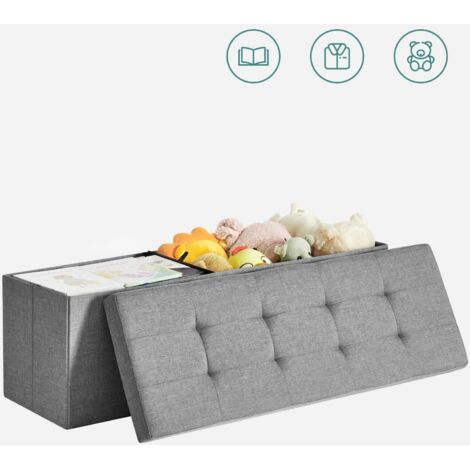 Banc Tabouret Boîte de Rangement Polyester Commode Pliable - 110 x 38 x 38cm - Gris Clair (1/5)
