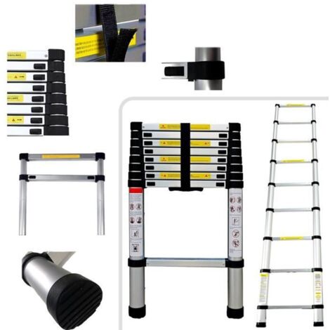 Échelle télescopique en aluminium 2,6 m – 9 marches – Charge maximale 150 kg – Pieds antidérapants pour sécurité – Sac de transport inclus – Dripex (1/7)