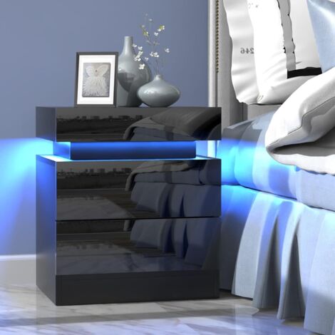 Keepbuying – Table de chevet noire avec éclairage LED – Panneaux mélaminés 15mm – 2 tiroirs avec mécanisme Push-to-Open – Dimensions 45x35x52cm (1/5)