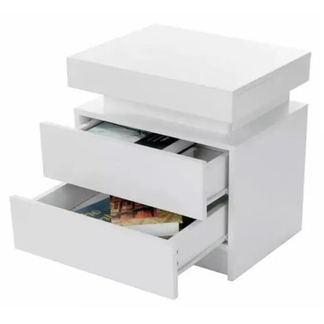 Keepbuying – Table de chevet LED haute brillance avec 2 tiroirs – Rétroéclairage USB – Dimensions 45 x 35 x 52 cm – Panneaux mélaminés 15 mm