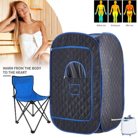 Sauna à Vapeur Portatif 2L,SPA Sauna Transportable À Domicile,Sauna avec Chaise Pour 1 Personne,80x80x135cm,Noir