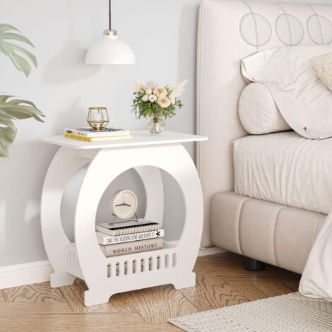 Keepbuying – Table de chevet blanche 44x30x46cm – Matériau PVC léger et résistant à l'humidité – Idéale pour petits espaces – Facile à assembler