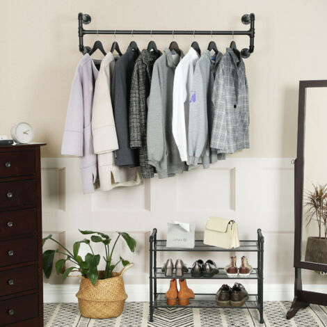 Keepbuying – Portant à vêtements mural en métal noir 105cm – Design industriel – Facile à monter – Gain de place pour rangement efficace