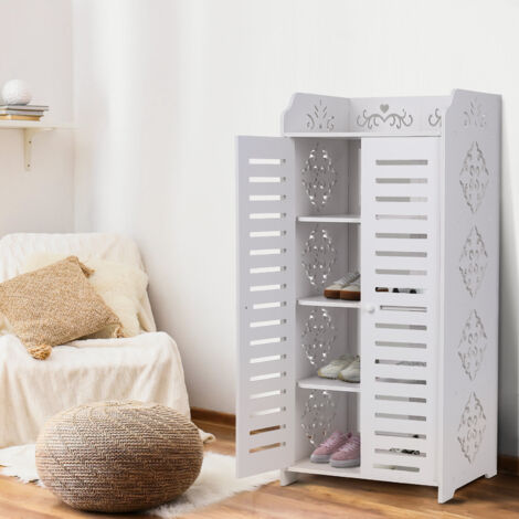Yoleo – Meuble à chaussures blanc 5 étagères – Armoire de rangement 90x40x31cm – Panneau bois-plastique – Design moderne avec porte