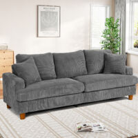 Keepbuying – Canapé droit en velours côtelé 3 places – Sièges extra profonds 53 cm – Longueur 220 cm – Support stable jusqu'à 350 kg – Installation sans outil