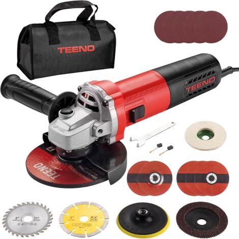 Teeno – Meuleuse d'angle 1000W – Vitesse 2000-12000 tr/min – Disque 125 mm – Moteur en cuivre – Sac à main en toile inclus