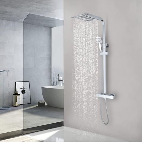 Teeno – Colonne de douche thermostatique en laiton – Réglable en hauteur 700-1150 mm – Pomme pivotante 360° – Température sécurisée 38°C