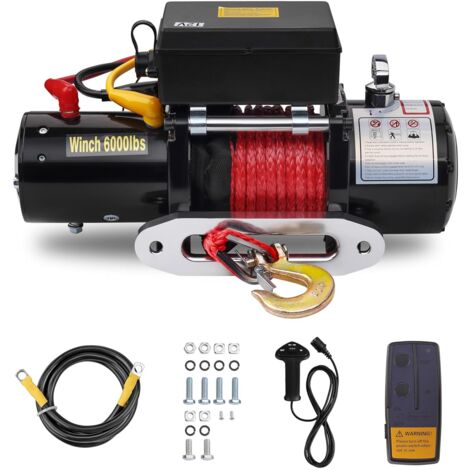 Teeno – Treuil électrique 12V jusqu'à 6000 lb – Corde synthétique 15m – Télécommande sans fil 30m – Moteur 3,4 kW pour véhicules tout terrain