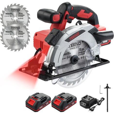 Teeno – Scie circulaire laser sans fil 20V avec 2 batteries 2.0Ah – Profondeur de coupe réglable jusqu'à 54mm – Moteur 4000 RPM – Guidage laser