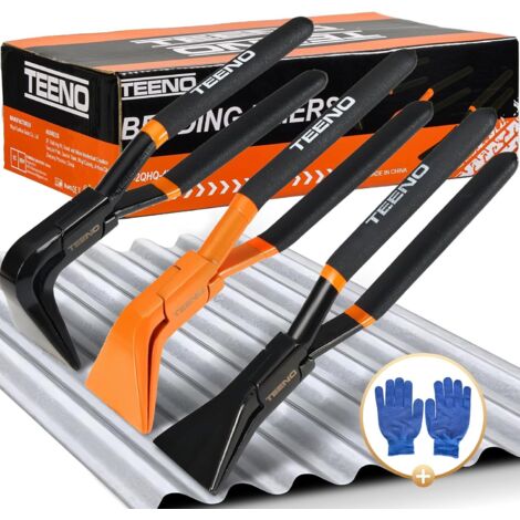 Teeno – Jeu de pinces pliantes 3x 0° 45° 90° – Acier au carbone – Pour tôles jusqu'à 60mm – Gants inclus – Manipulation ergonomique