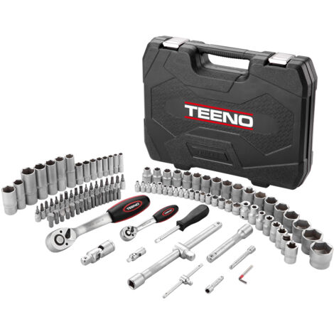 Teeno – Coffret cliquet et douilles 108 pcs – Douilles 1/2-inch et 1/4-inch – Acier chrome vanadium – Mallette de rangement pratique