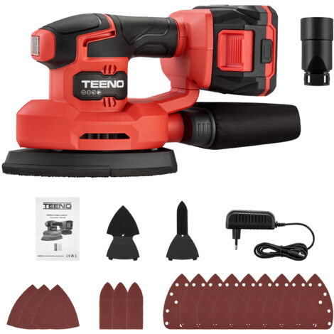 Teeno – Ponceuse triangulaire sans fil 20V – Vitesse 13000 tr/min – Batterie lithium-ion 2A – Sac de collecte de poussière – 15 feuilles abrasives - 3-en-1 (1/5)