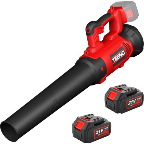 Teeno – Souffleur à batterie 21V avec 2 batteries 4Ah – 450 CFM et 130 mph – 6 vitesses réglables pour nettoyage rapide de pelouses et patios