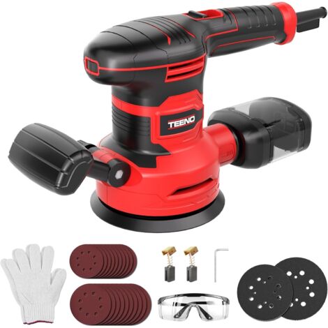 Teeno – Ponceuse excentrique 20V 450W – 6 vitesses 7000-13000 RPM – Ø125/150mm – 20 disques abrasifs – Système de collecte de poussière