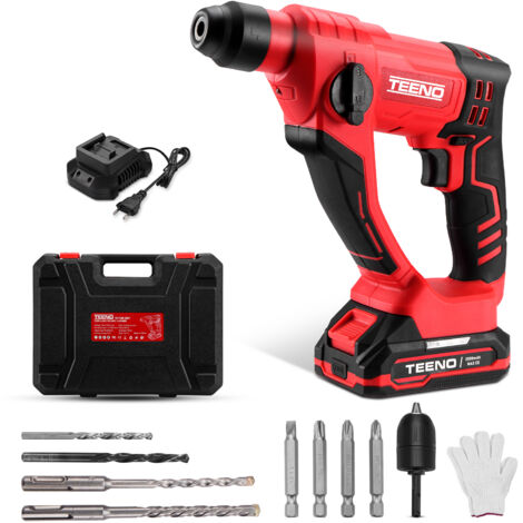 Teeno – Marteau perforateur sans fil 20V avec 1 batterie 2.0Ah – Force de frappe 1,2J – Capacité de perçage béton 14mm – Moteur performant