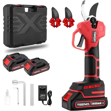 Teeno – Sécateur électrique sans fil 21V avec 2 batteries 2000 mAh – Moteur brushless 600W – Coupe jusqu'à 25 mm – Lames en acier SK5