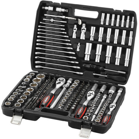 Teeno – Coffret cliquet et douilles 216 pièces – Acier chrome vanadium traité – 3 clés à cliquet 1/4'', 3/8'', 1/2'' – 72 dents avec dégagement rapide