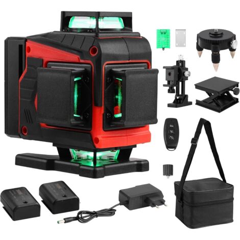 Teeno – Niveau laser 360° autonivelant – Laser vert 4D avec 16 lignes horizontales – Portée jusqu'à 20m – Batterie 2400 mAh pour chantiers extérieurs