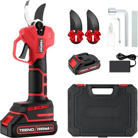 Teeno – Sécateur électrique sans fil 21V – Lame en acier SK5 – Coupe jusqu'à 25 mm – Batterie 2000 mAh – Moteur sans balai 600 W