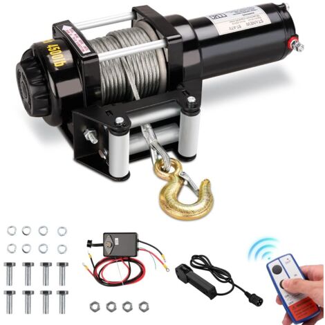 Stanew – Treuil électrique 12V 4500 lbs – Câble acier 10m – Télécommande sans fil – Moteur 1.9 HP – Rapport 136:1 – Pour terrains accidentés