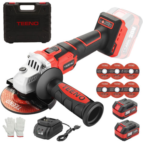 Teeno – Meuleuse d'angle sans fil 20V avec 2 batteries 3.0Ah – Vitesse 9800 trs/min – Disque Ø125mm – Moteur Brushless pour coupe précise