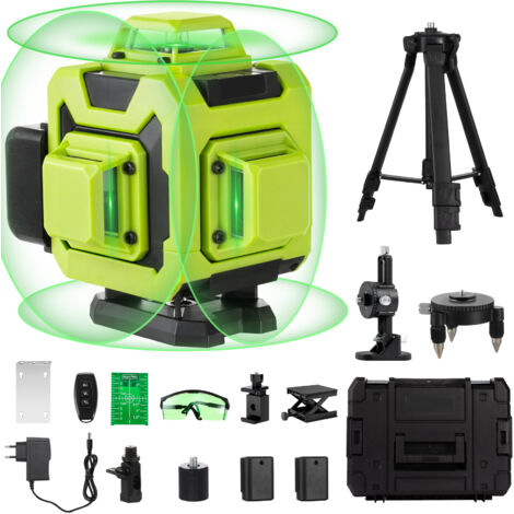 Stanew – Niveau laser vert 4D autonivelant 4 x 360° – 16 lignes laser – Précision jusqu'à 30m – Avec trépied et télécommande – Batterie rechargeable 2 x 2400 mAh (1/5)