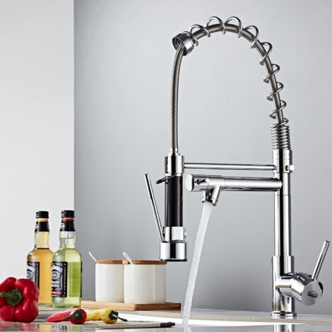 Robinet Cuisine DEWINNER - Pivotant à 360° - Froid & Chaud Disponible - Laiton chromé - Argent