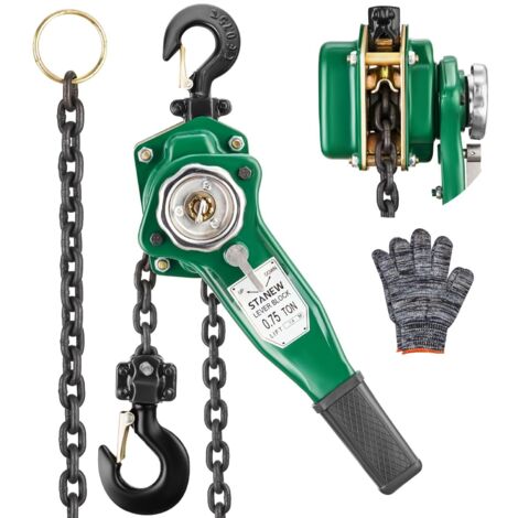 Stanew – Palan à levier manuel 0,75t – Hauteur de levage 1,4m – Chaîne G80 en acier au carbone – Crochet orientable 360° – Frein à double cliquet (1/5)