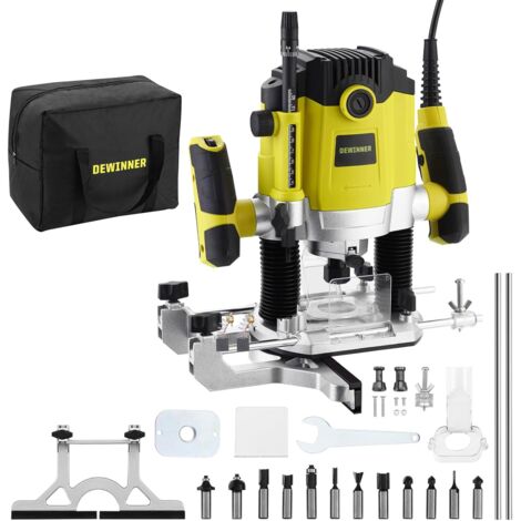 Défonceuse à Bois 1800W 10000-26000RPM DEWINNER, 3 Pinces de 6/8/12 mm, Défonceuse Affleureuse électrique avec Set de 12 Fraises à Défoncer, 7 Vitesses Variables, avec Sac en Toile