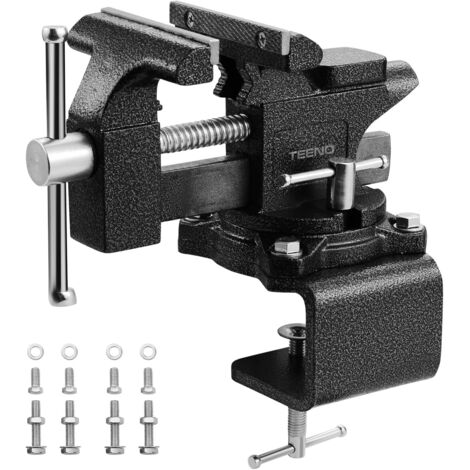 TEENO Étau d'Établi 113 mm Étaux d'Établi Acier moulé, Base Pivotante à 270 Degrés, Force de serrage de 2000 kg, Amovible et polyvalent, Deux Utilisations