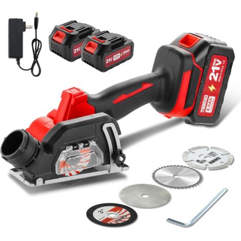 Scie Circulaire sans fil TEENO, 21V 2x4A Batteries, Ø76 mm, 20000 tr/min, Mini Scie Circulaire, 4 lames incluses, Pour bois, carrelage et métal
